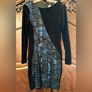 NWT- Belle Badgley Michka Elegant Black and Blue Patterned Dress| Size:10